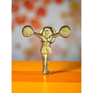 Vintage Cheerleader Pin Pom-Pom Girl Gold-tone metal Mid-century ab1-25
